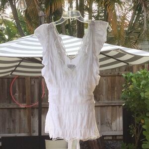 Tanya Taylor White Lace-Trim V-Neck Camisole